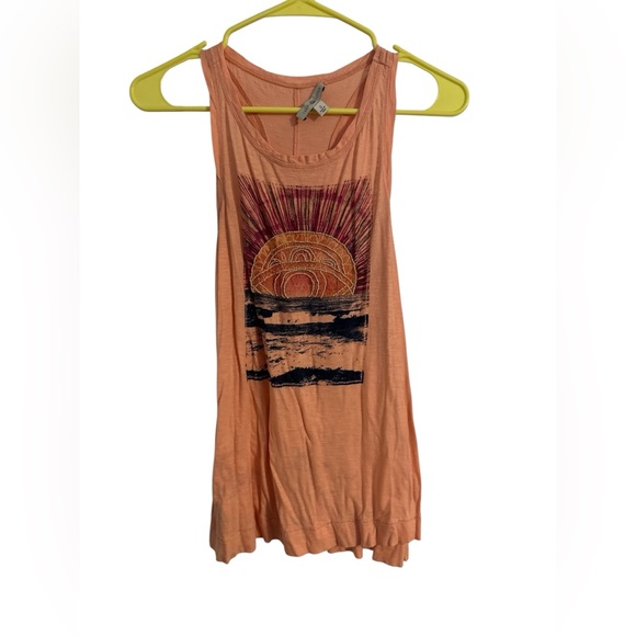 lucky lotus Tops - Beaded Sunrise Graphic Peach Tank Top